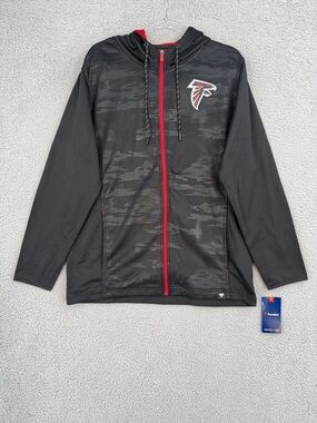 Atlanta Falcons Fanatics Men’s Large Black full zip Hoodie Red Trim Pockets NFL